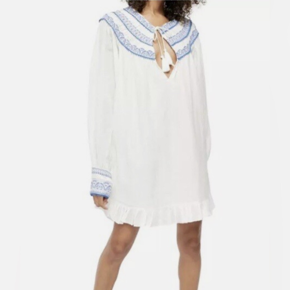 Free People Erin Embroidery Long Sleeve Mini Dress Womens Size L